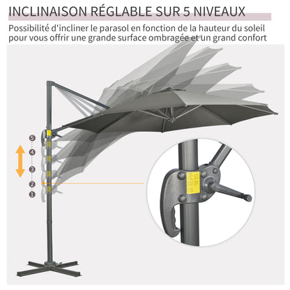Offset Parasol – Hangparasol – Tuinparasol – Balkonparasol – Zonneparasol – 3 Meter Ø – Kantelbaar en 360° Draaibaar – Grijs Polyester Met Stalen Voet