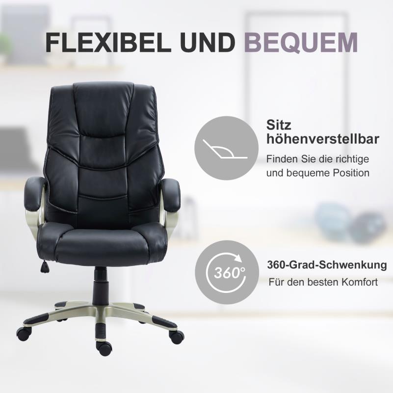 Bureaustoel – Ergonomische Stoel – Office Chair – Draaistoel – Bureaustoelen – Verstelbare Hoogte 114-124 cm – Zwarte Kunstleren Bekleding & Stevig PVC Frame