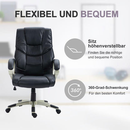 Bureaustoel – Ergonomische Stoel – Office Chair – Draaistoel – Bureaustoelen – Verstelbare Hoogte 114-124 cm – Zwarte Kunstleren Bekleding & Stevig PVC Frame