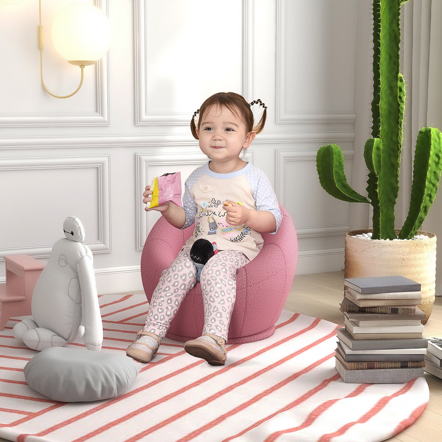 Mini Modern Armchair in Plush with Thick Padding, 60X56X48Cm, Pink