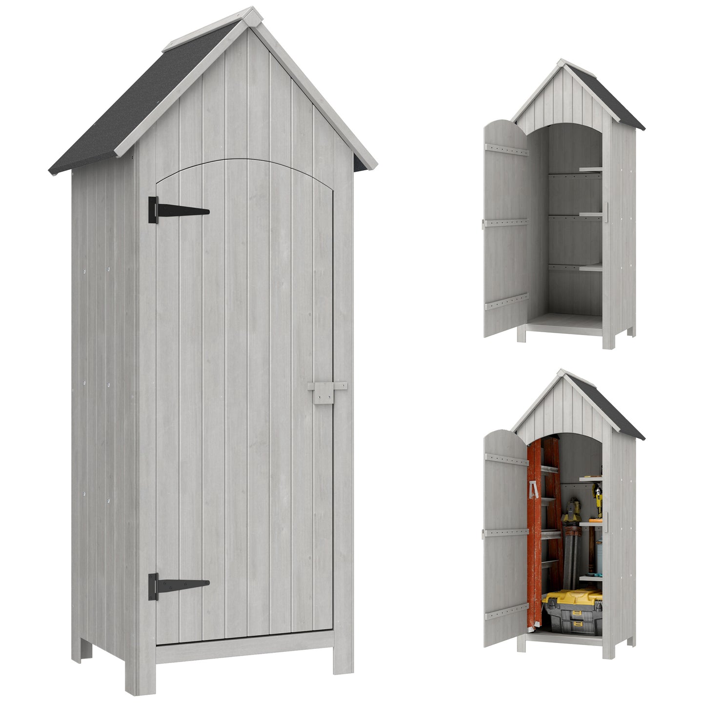 Houten Tuinhuis – Tuinkast – Tuinschuur – Berging – Opberghuis – Weerbestendig – 3 Planken – Grijs – Compact 77,5x54,2x179,5 cm