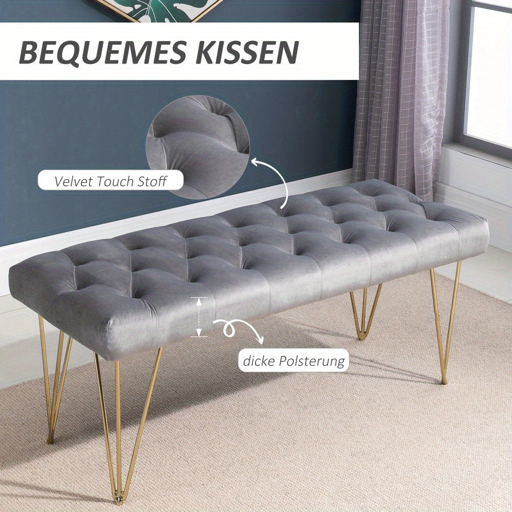 Schoenenbank – Schoenenkast – Opbergbank – Halbank – Zitbank – Fluwelen Bekleding – 116x44,5x49 cm – IJzeren Frame Met Goudkleurige Pooten
