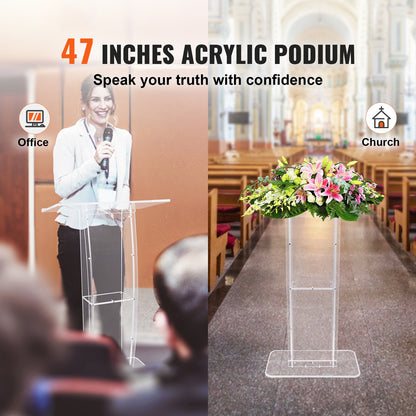 Transparant Acryl Spreekgestoelte – Podium – Presentatiepulpit – Lectern – Presentatiemeubel – 120 cm Hoogte – Ruim Blad Met Opbergbodem