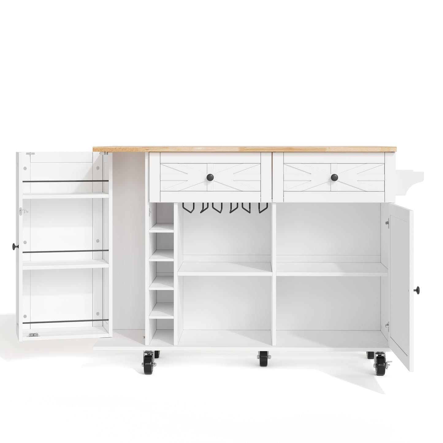 Keukentrolley – Keukenwagen – Serveerwagen – Keukenrek – Keukenkast – Inklapbaar Werkblad 70 cm – Stevig MDF Met Wieltjes Wit