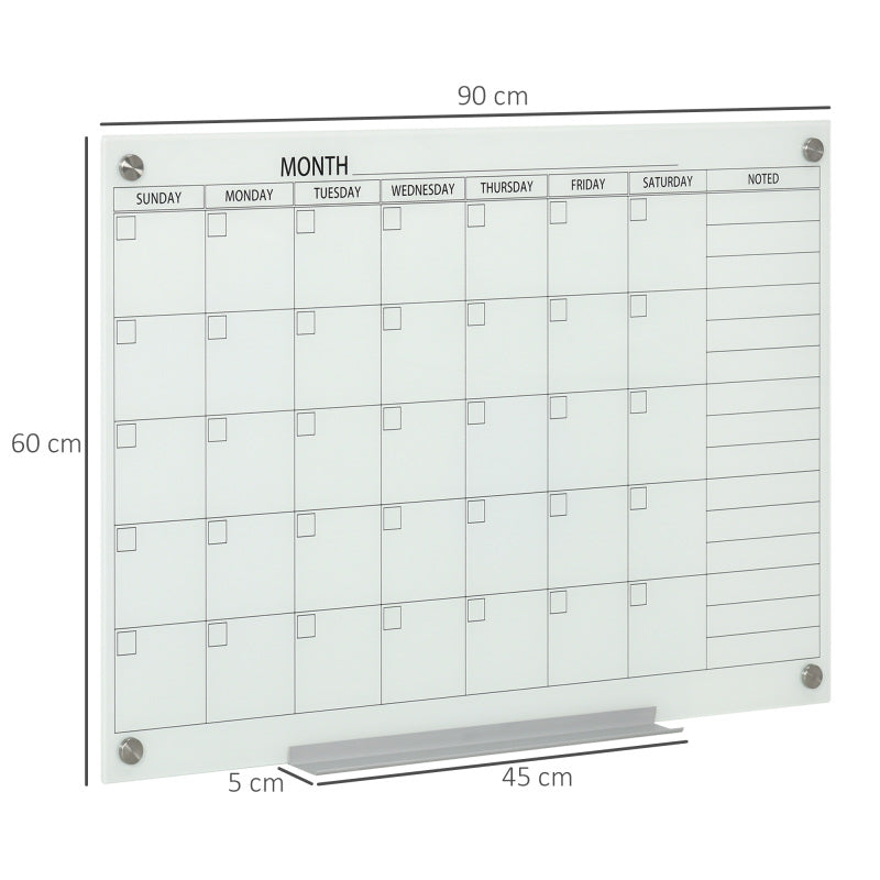 Whiteboard Kalender – Whiteboard Bord – Planbord – Schrijfbord – Organisatiebord – Wit – 90x60 cm – Glad Keramisch Oppervlak – Inclusief 4 Kleuren Markers en Wisser