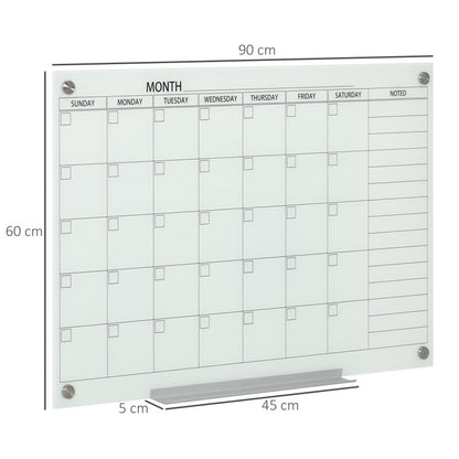 Whiteboard Kalender – Whiteboard Bord – Planbord – Schrijfbord – Organisatiebord – Wit – 90x60 cm – Glad Keramisch Oppervlak – Inclusief 4 Kleuren Markers en Wisser