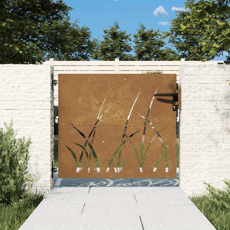 Gate Measuring 85X100 Cm with a Grass Design in Corten Steel, Suitable for Outdoor Terraces.