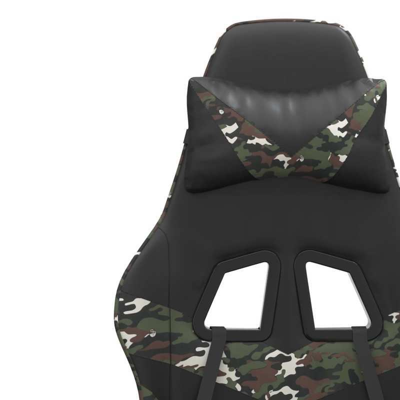 Swivel Gaming Chair in Black Faux Leather And Camouflage.