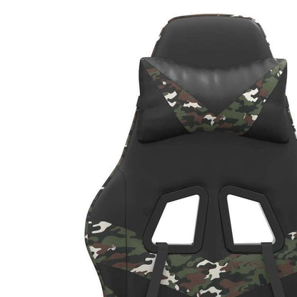 Swivel Gaming Chair in Black Faux Leather And Camouflage.