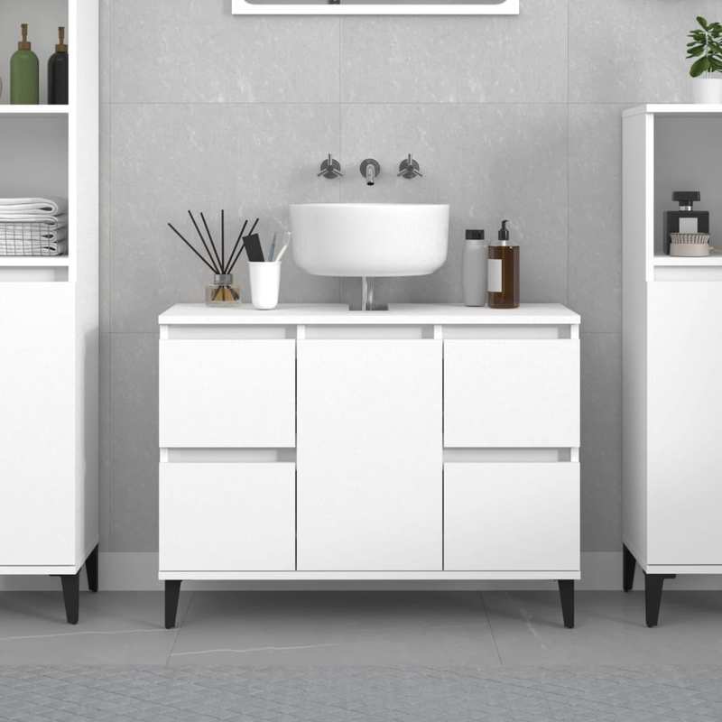 Witte Onderkast Badkamer – Wastafelkastje – Badkamerkast – Opbergkast – Kast Onder Wastafel – Ruimtebesparend Design – 80x33x60 Cm MDF Hout