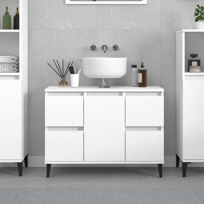 Witte Onderkast Badkamer – Wastafelkastje – Badkamerkast – Opbergkast – Kast Onder Wastafel – Ruimtebesparend Design – 80x33x60 Cm MDF Hout