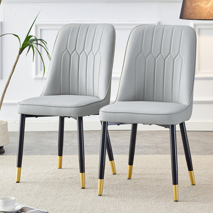 2pcs package chair, modern light gray dining chair with PU leather back cushion and black metal legs, suitable for a variety of scenes such as dining room, kitchen and bedroom., Kitchen Seating, Contemporary Design, Highquali