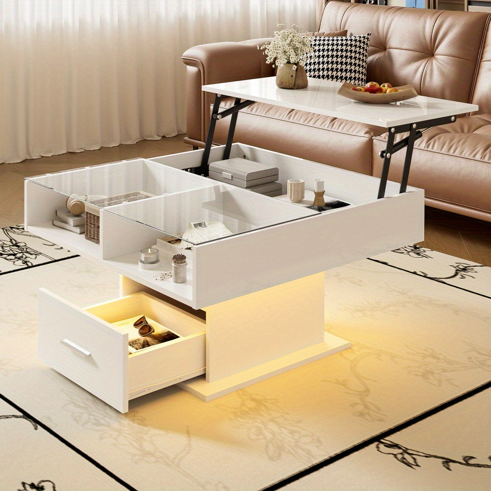 Salontafel – Moderne Koffietafel – Verstelbare Tafel – Opbergtafel – Bijzettafel – Verstelbaar Met Opbergruimte – Wit Zwart MDF – Stevig Metalen Frame