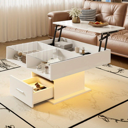 Salontafel – Moderne Koffietafel – Verstelbare Tafel – Opbergtafel – Bijzettafel – Verstelbaar Met Opbergruimte – Wit Zwart MDF – Stevig Metalen Frame