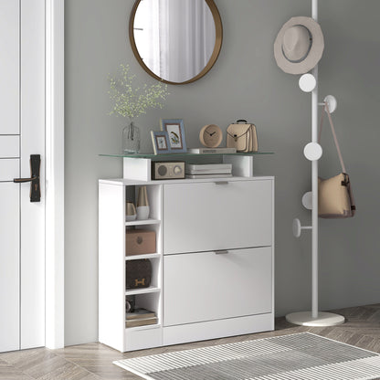Schoenenkast – Schoenopberger – Schoenrek – Schoenenschuifkast – Schoenentoren – Wit – 2 Kantelbare Laden – Verstelbare Planken