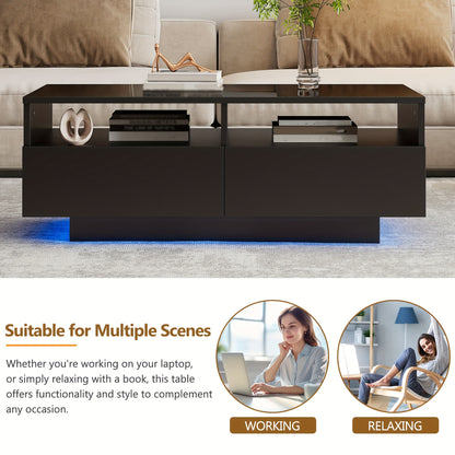 Hoogglans Salontafel – Koffietafel – Sofa Tafel – Woonkamer Tafel – Moderne Salontafel – Zwart – 2 Laden – Duurzaam Hout