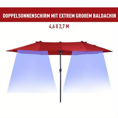 Parasol – Zonnescherm – Tuinparasol – Terrasparasol – Buitenparasol – Extra Groot 455x270 cm – Handmatige Kurk Bediening – Duurzaam & Stabiel Frame – Rood Rechthoekig/Ovaal
