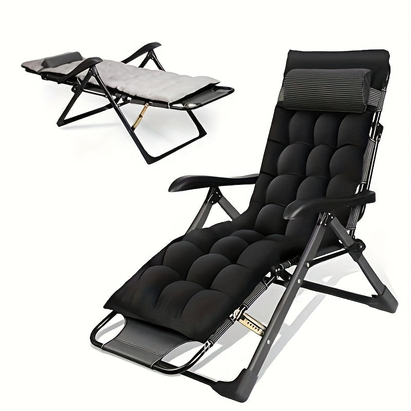 Opvouwbare Relaxstoel – Loungestoel – Ligstoel – Klapstoel – Tuinstoel – Zwart – Extra Brede Zitting 68 cm – Stevig Metalen Frame