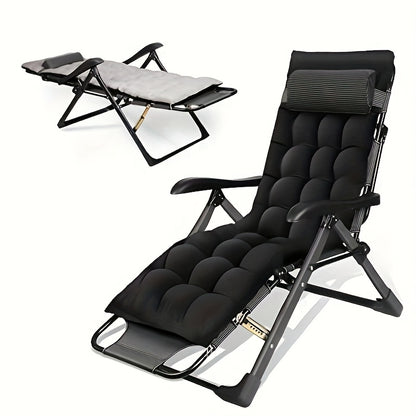 Opvouwbare Relaxstoel – Loungestoel – Ligstoel – Klapstoel – Tuinstoel – Zwart – Extra Brede Zitting 68 cm – Stevig Metalen Frame