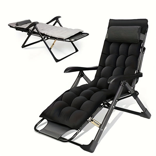 Opvouwbare Relaxstoel – Loungestoel – Ligstoel – Klapstoel – Tuinstoel – Zwart – Extra Brede Zitting 68 cm – Stevig Metalen Frame