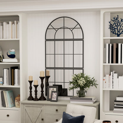 Boogvormige Wandspiegel – Muurspiegel – Raam Spiegel – Grote Spiegel – Sfeervolle Spiegel – Metaal Frame – Helder Glas – 76 x 149 cm – Zwart