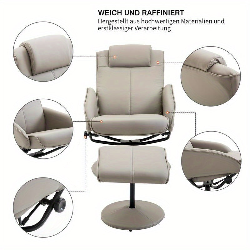 Draaifauteuil – Draaistoel – Relaxfauteuil – Loungestoel – Zithoekstoel – 360° Draaibaar – Comfortabele Ottoman – Stevig Kunststof & Houten Frame – Gemakkelijk Reinigbare Stof – Beige/Grijs