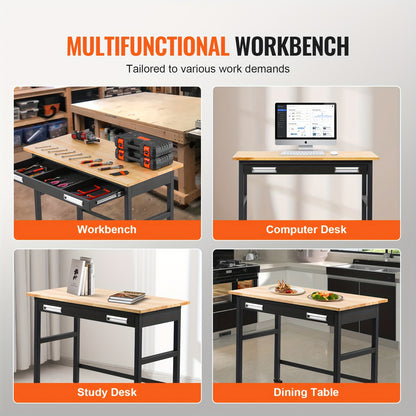 Werkbank – Werktafel – Werkbank Op Wielen – Werkbank Met Lade – Mobiele Werkbank – Houten Werkblad 122 cm – Draagkracht Tot 680 kg