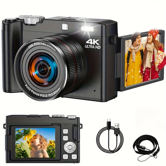 Digitale Camera – Vlogcamera – Fotocamera – Reiscamera – Compacte Camera – 64MP Beeldkwaliteit – 18x Zoom Met Autofocus