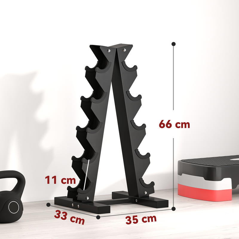 Halterschijfrek – Dumbbellrek – Gewichtenrek – Halterrek – Opbergrek – Stalen Frame – Stevig En Compact – Capaciteit 100 Kg – 5 Niveaus – Zwart 66x35x33 cm