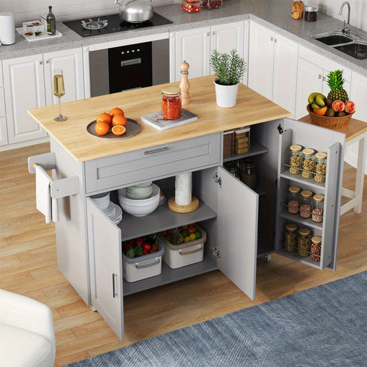 Keukentrolley – Keukenwagen – Serveerwagen – Opbergtrolley – Keukenkast – Oprolbaar – 5 Zwenkwielen – Houtnerflook 132,5x44x90 cm