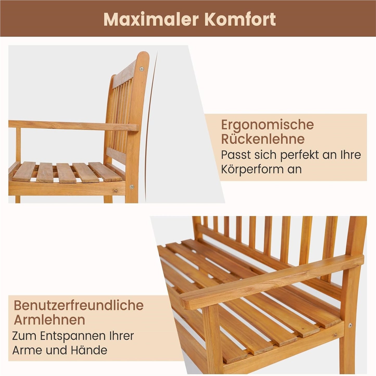 Tuinbank – Buitenbank – Balkonbank – Terrasbank – Parkbank – Massief Acaciahout – Weerbestendig – 2-Persoons – Draagvermogen 360 kg