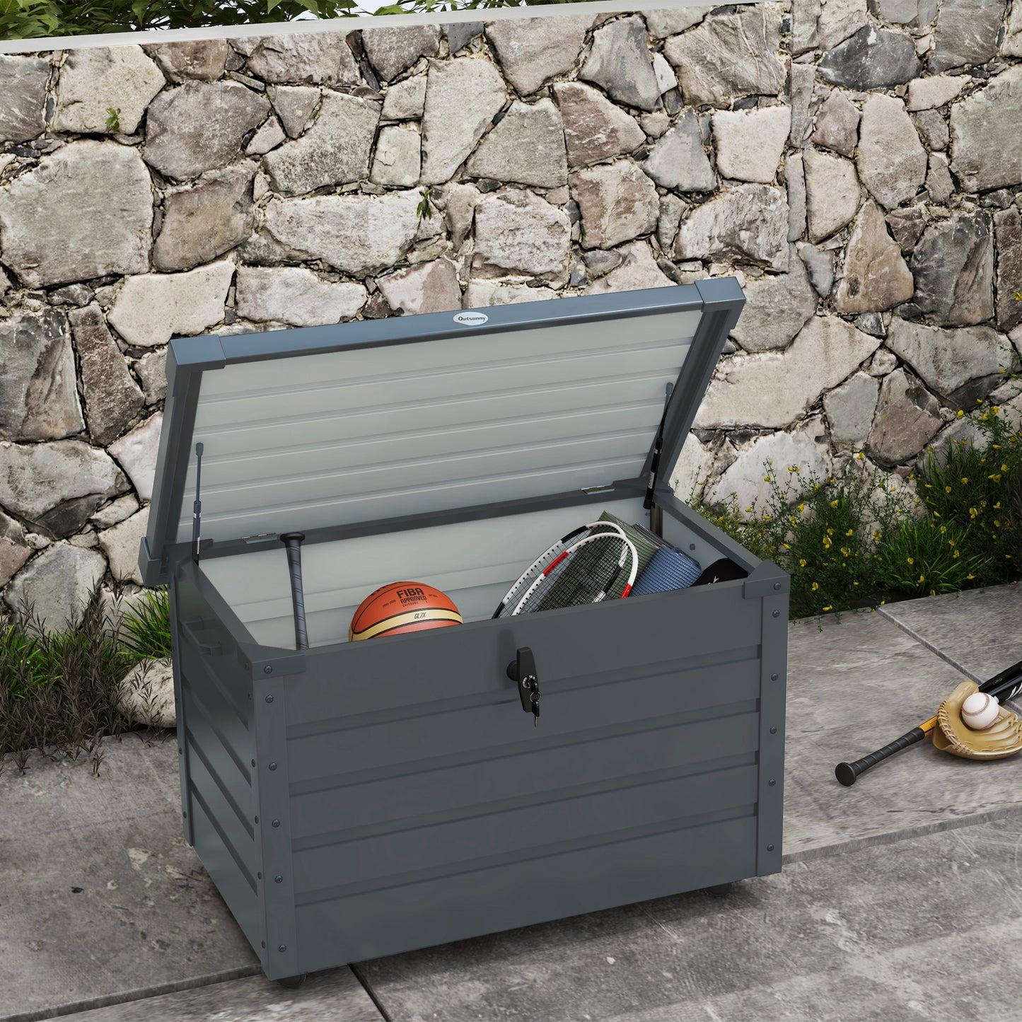 Opbergbox Buiten – Tuinkussenbox – Tuinkist – Tuinopberger – Tuinkistje – Met Handvatten en Wielen – 295 Liter Capaciteit – Gegalvaniseerd Metaal