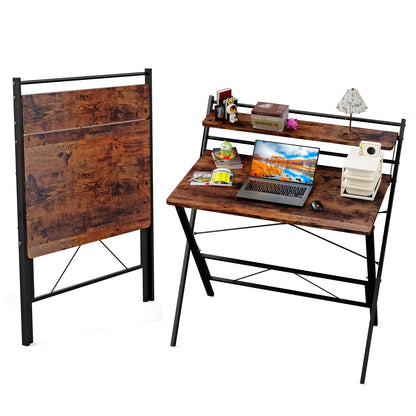 Bureau – Computerbureau – Bureautafel – Werkplek – Opvouwbaar – Ruimtebesparend – Stevig Legeringsstaal Frame – Ingebouwde Plank en Monitorstandaard
