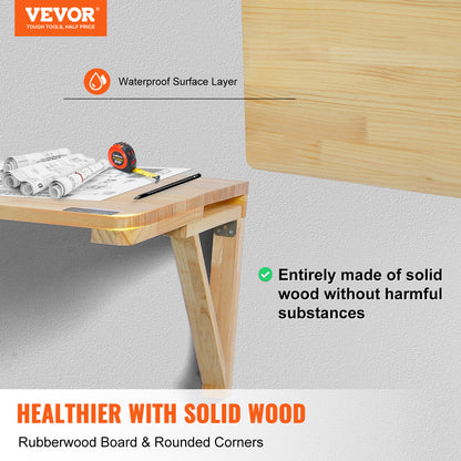 Wandtafel – Klaptafel – Opklapbare Werktafel – Muurtafel – Zwevende Tafel – 80x60 cm – 100% Grenenhout – Draagvermogen 45 kg