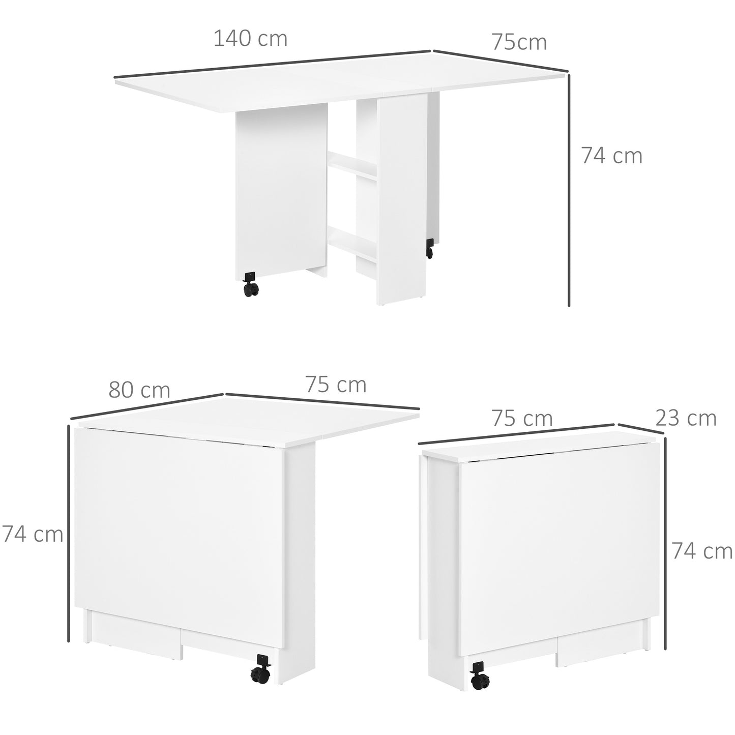 Opvouwbare Eettafel – Keukentafel – Uitklapbare Tafel – Uitschuifbare Tafel – Vouwtafel – Wit – Ruimtebesparend – Gemaakt Van Spaanplaat