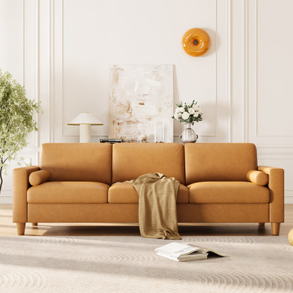 Modern 3-Seater Sofa Couch with Thick PU Leather Cushions & Pillows - -Assembly Wide, Sturdy Frame Suitable for Living Room, Bedroom, Office - Spacious Contemporary Sofa for Families & for While Back (Assembly Required)