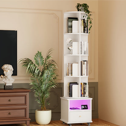 Draaibare Boekenkast – Boekplank – Boekenrek – Opbergkast – Boekhouder – 4 Planken Met Lade – 360° Draaibaar En Robuust Hout