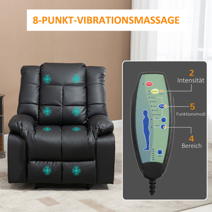 Massagestoel – Relaxstoel – Zitstoel – Wellnessstoel – Ontspanningsstoel – Zwart – 8 Trillingspunten – Verstelbare Rugleuning – Kunstleer – Compact 94x99x99 cm