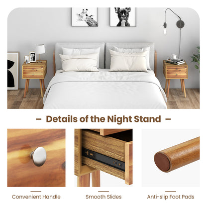 Nachtkastje – Nachtkastjes – Bijzettafel – Ladekastje – Slaapkamertafel – Hout – 2 Lades – Natuurlijk Rubberhout – 40x40x59,5 cm