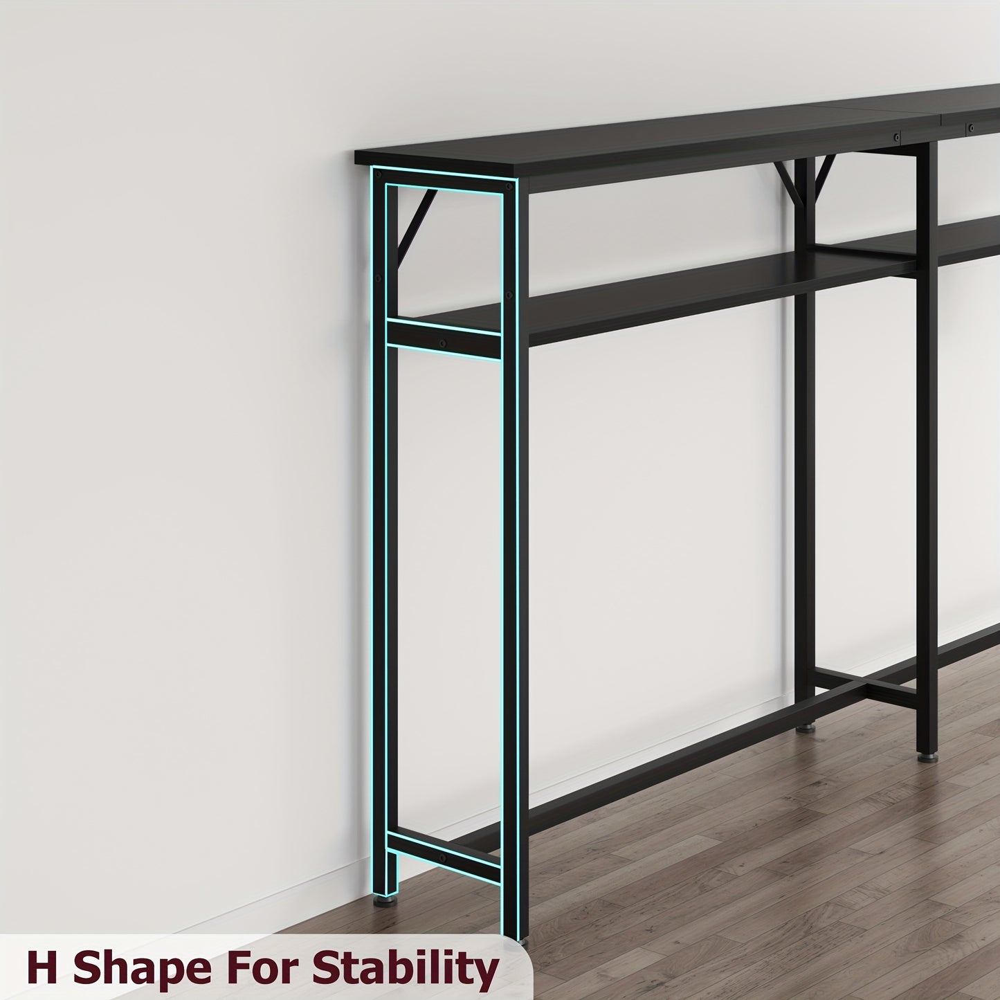 Sidetable – Bijzettafel – Wandtafel – Console Table – Meubel – Smal Lang Model – 2-laags Hardhouten Design – 179,8 cm Lang Achter Bank