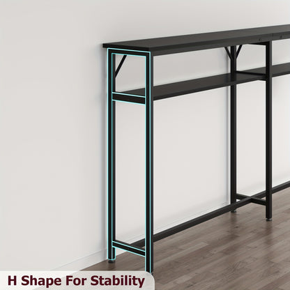 Sidetable – Bijzettafel – Wandtafel – Console Table – Meubel – Smal Lang Model – 2-laags Hardhouten Design – 179,8 cm Lang Achter Bank