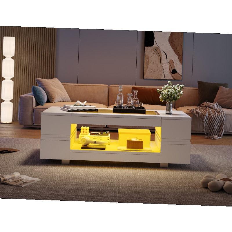 Koffietafel – Salontafel – Bijzettafel – Lounge Tafel – Woonkamertafel – Wit – Vintage Design – Duurzaam Metaal – Bedieningsfunctie Zonder Stroom