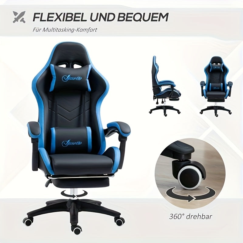 Gaming Chair, Office Chair with Footrest And Lumbar Support, Height-adjustable Desk Chair with 360° Swivel Seat And Headrest, 200kg Load Capacity, Ergonomic Office Chair, Computer Chair, Gaming Chair, Office Chair, PC Armcha