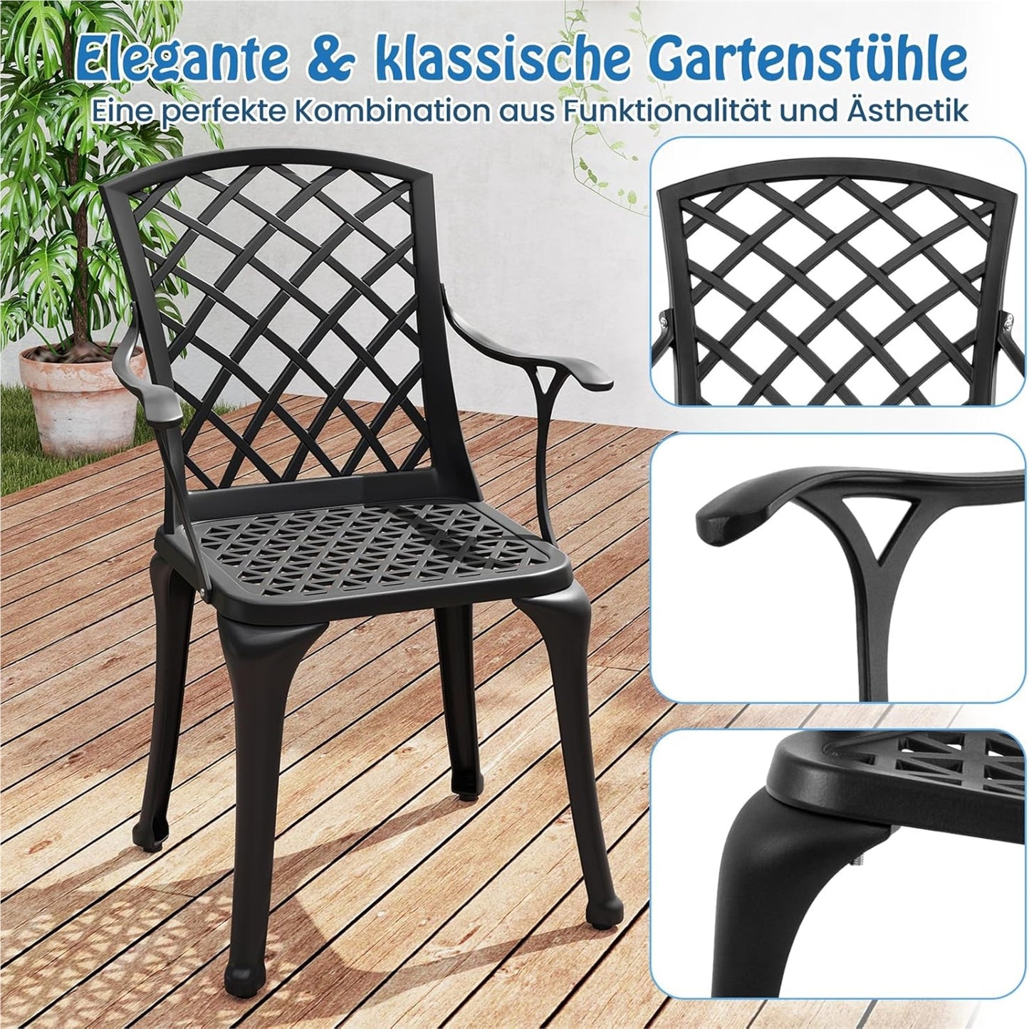 Aluminium Tuinstoelen – Tuinmeubels – Balkonstoelen – Terrasstoelen – Buitenstoelen – Weerbestendig – Met Armleuningen – Zwart – Ergonomisch & Verstelbare Voeten