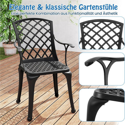 Aluminium Tuinstoelen – Tuinmeubels – Balkonstoelen – Terrasstoelen – Buitenstoelen – Weerbestendig – Met Armleuningen – Zwart – Ergonomisch & Verstelbare Voeten