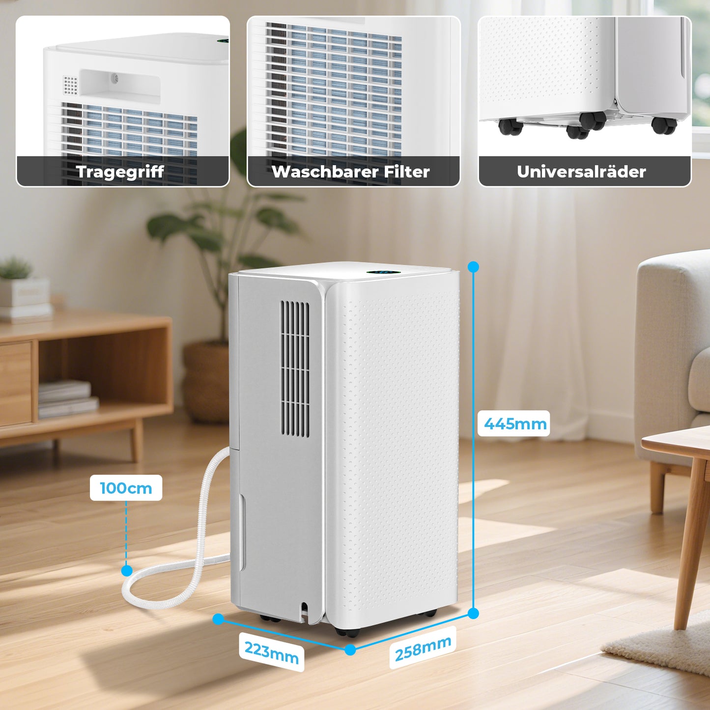 Luchtontvochtiger – Vochtvreter – Ontvochtiger – Dehumidifier – Vochtbestrijder – 16L/dag Capaciteit – Stil 38 dB Met 24-uurs Timer