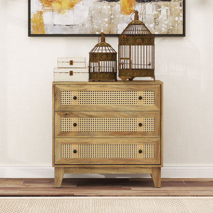 Ladekast – Ladenkast – Dressoir – Opbergkast – Kastje – 3 Lades – Natuurlijk Rattan – 80x35x76 cm