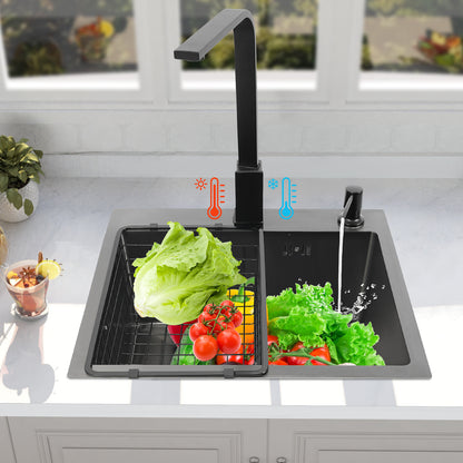 Keukenspoelbak – Spoelbak – Wasbak – Gootsteen – Afwasbak – 201 RVS – Mat Zwart – 45x40 cm – Inclusief Kraan & Zeepdispenser
