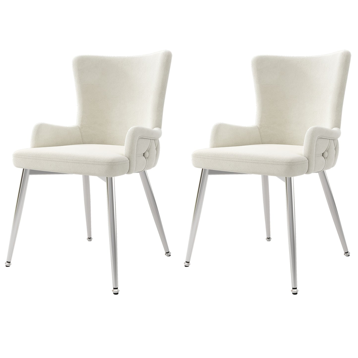 Eetkamerstoel – Stoel – Designstoel – Armstoel – Luxe stoel – Set van 2 Beige – Comfortabele Bekleding – Zilverkleurige Metalen Poten
