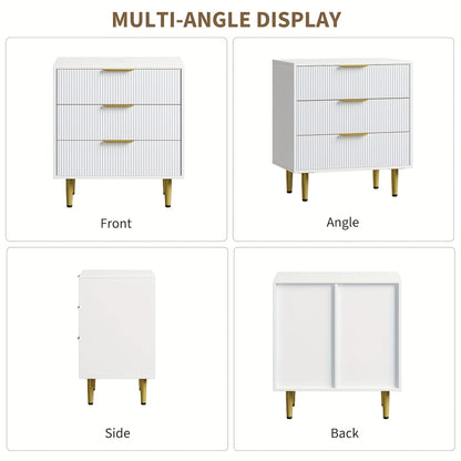 Nachtkast – Nachtkastje – Ladekast – Dressoir – Opbergkast – Groen Met Gouden Accenten – 3 Ruime Lades – Compact En Ruim (71x43x76 cm)